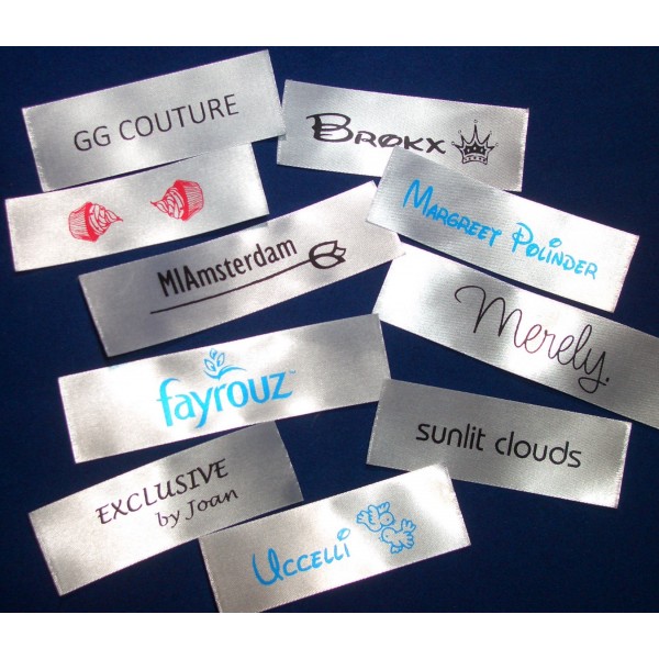 Silver gray sewing labels made of soft shiny poly-satin. Create your ...